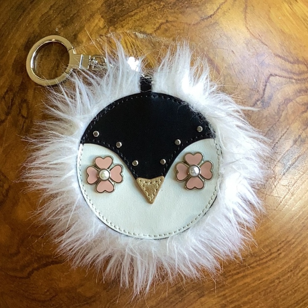 Kate Spade Frosty Furry Penguin Face Keyring Bag Charm